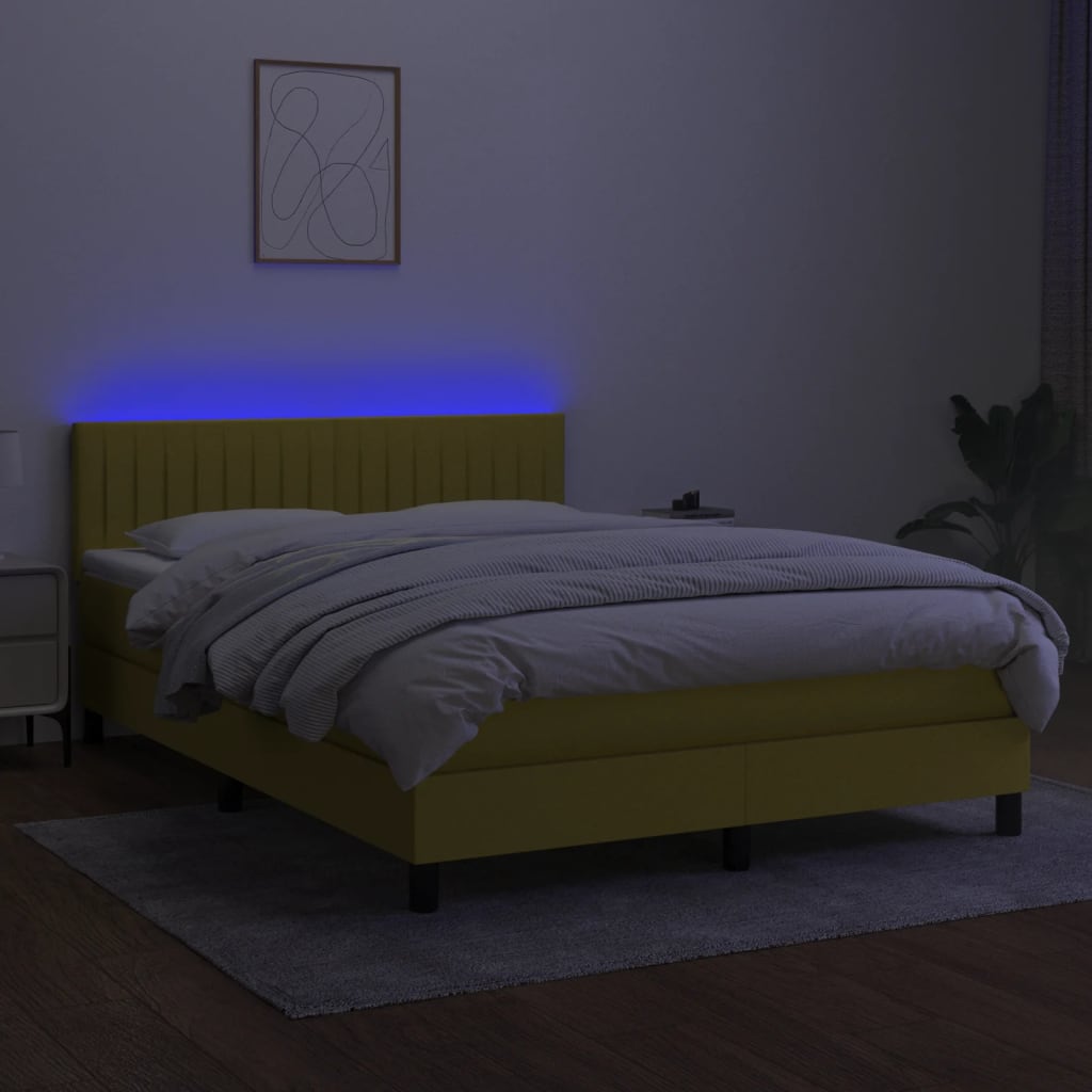 Krevet box spring s madracem LED plavi 140x200 cm od tkanine