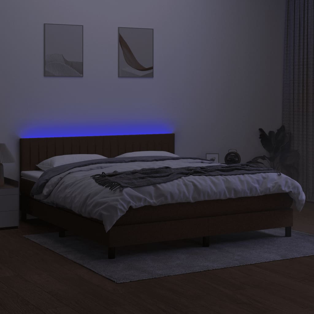 Krevet box spring s madracem LED tamnosmeđi 160x200 cm tkanina