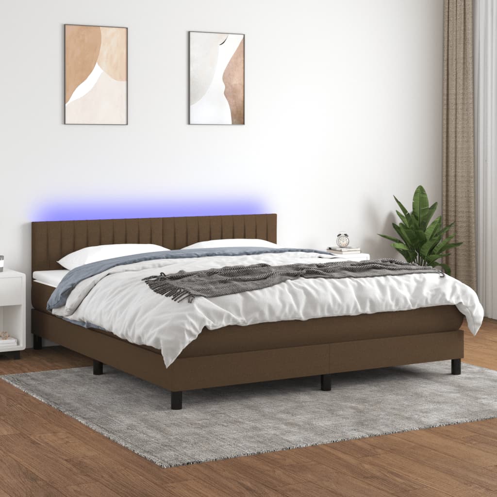 Krevet box spring s madracem LED tamnosmeđi 160x200 cm tkanina