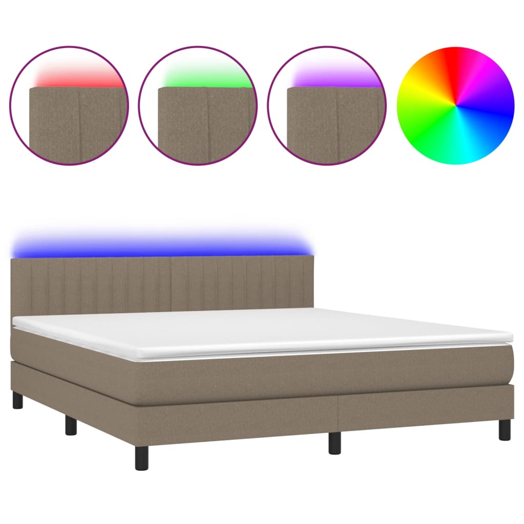Krevet box spring s madracem LED smeđesivi 160x200 cm tkanina