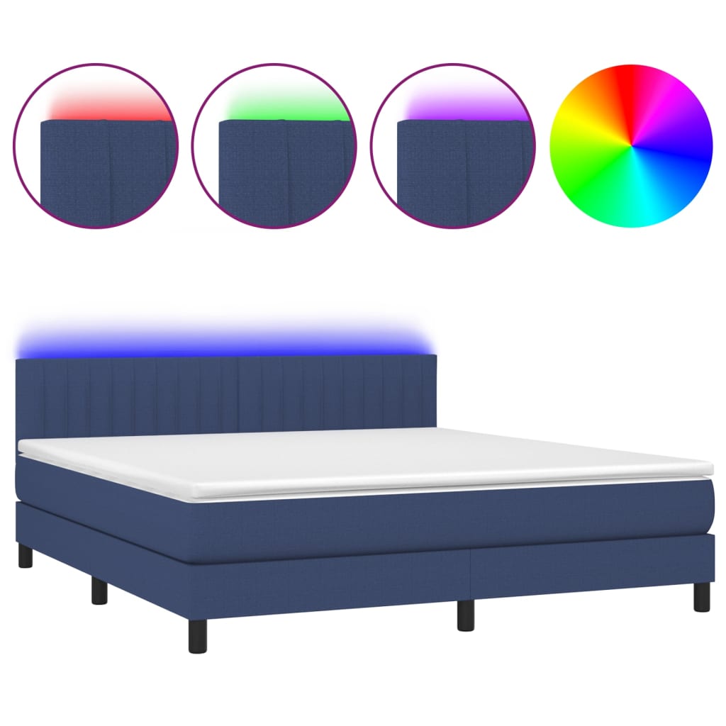 Krevet box spring s madracem LED plavi 160x200 cm od tkanine