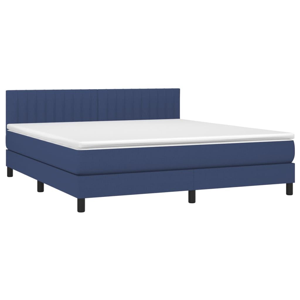 Krevet box spring s madracem LED plavi 160x200 cm od tkanine