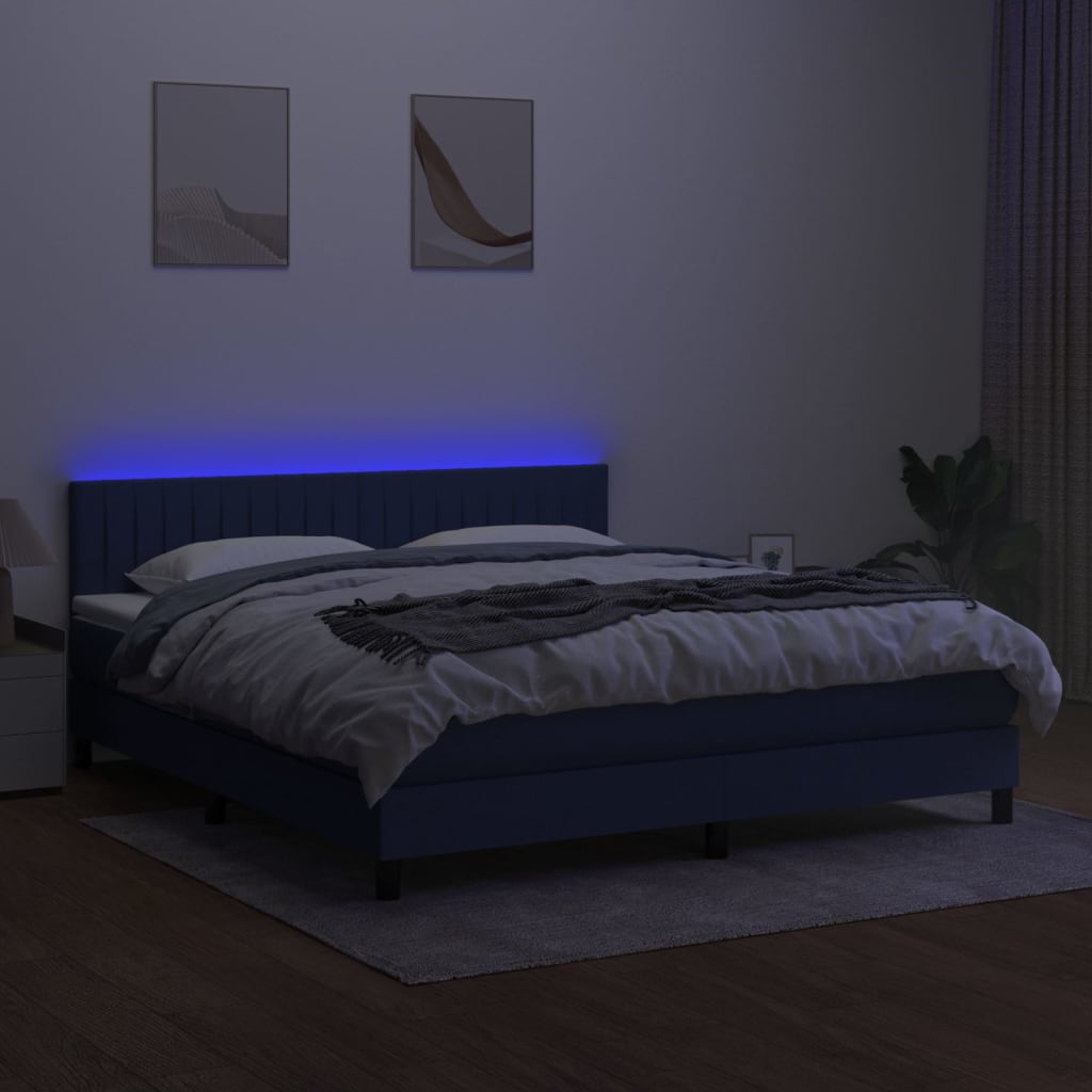 Krevet box spring s madracem LED plavi 160x200 cm od tkanine