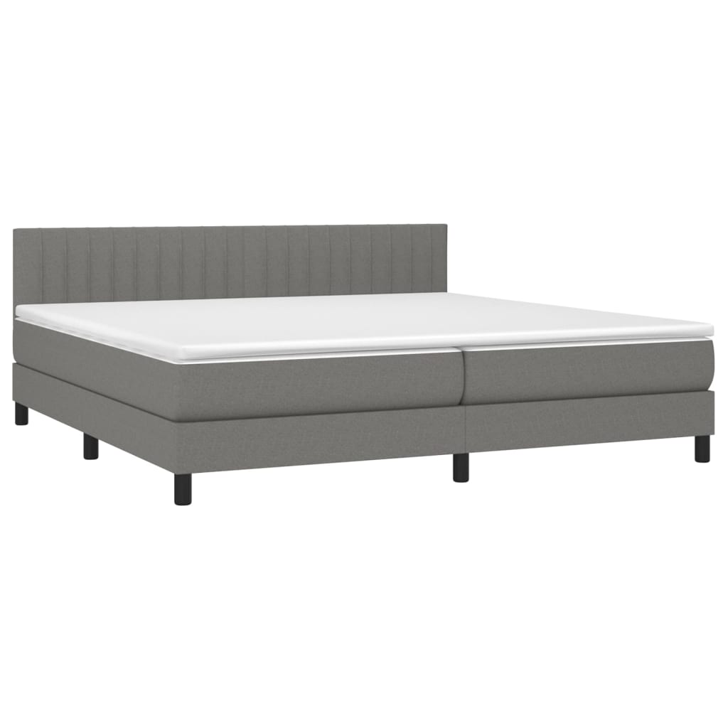 Krevet box spring s madracem LED tamnosivi 200x200 cm tkanina