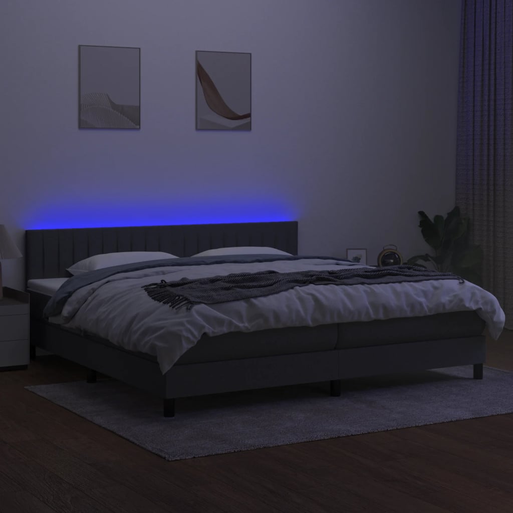 Krevet box spring s madracem LED tamnosivi 200x200 cm tkanina