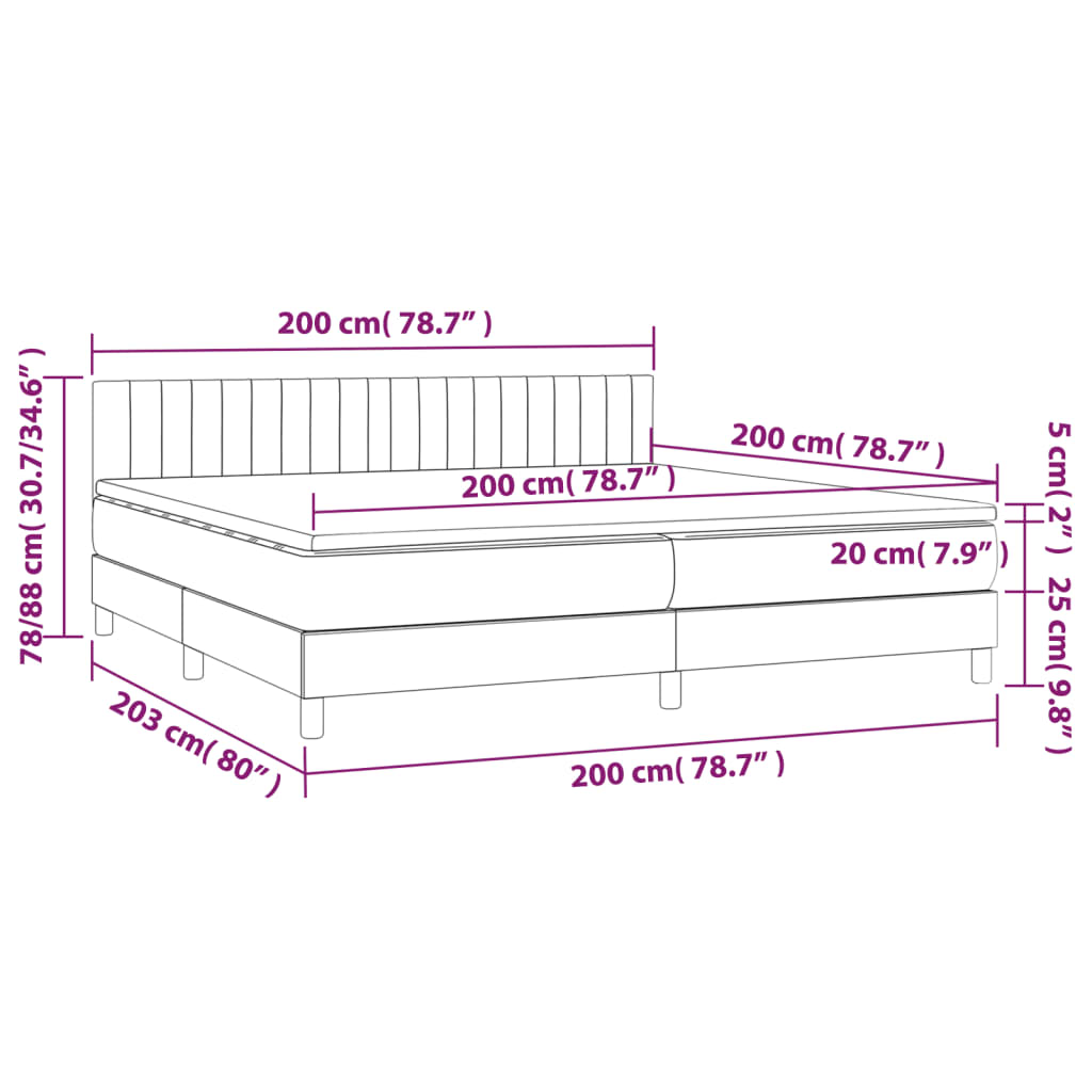 Krevet box spring s madracem LED tamnosivi 200x200 cm tkanina