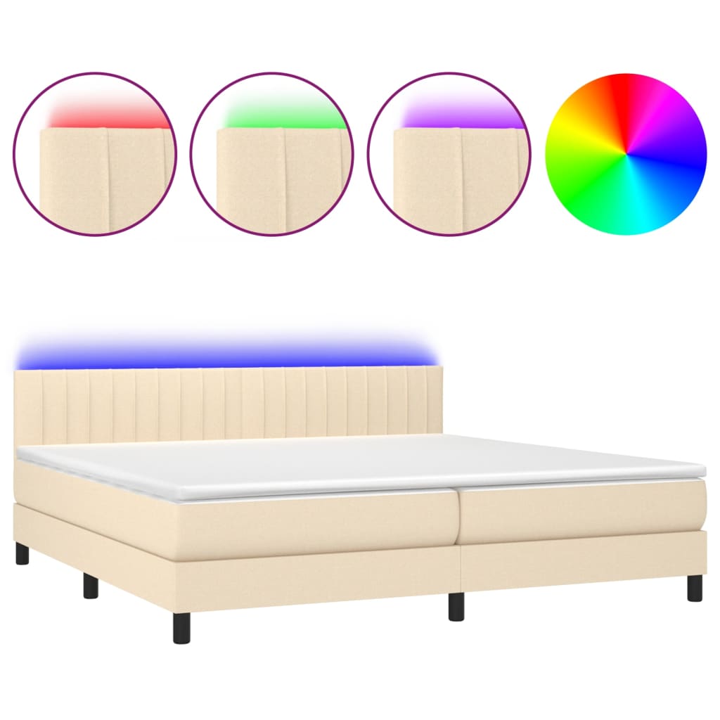 Krevet box spring s madracem LED krem 200x200 cm od tkanine