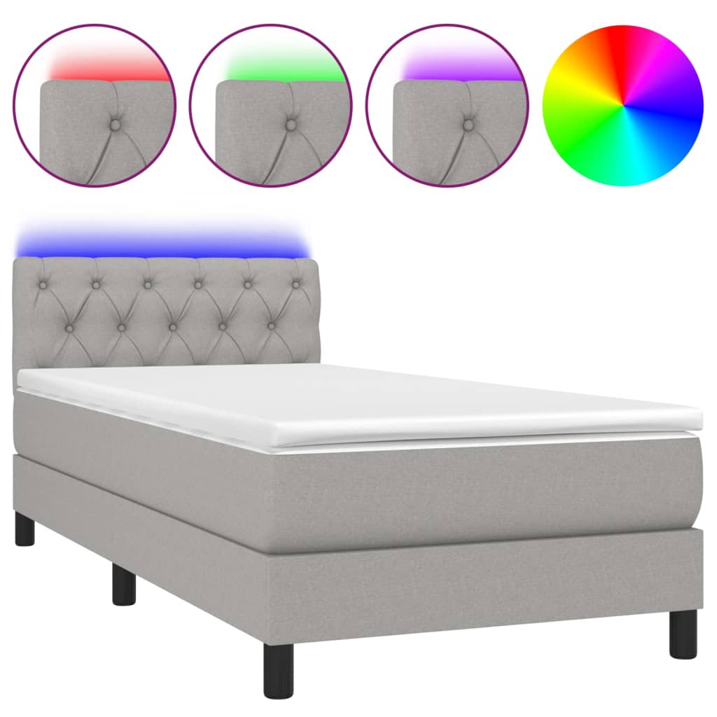 Krevet box spring s madracem LED svjetlosivi 80x200 cm tkanina