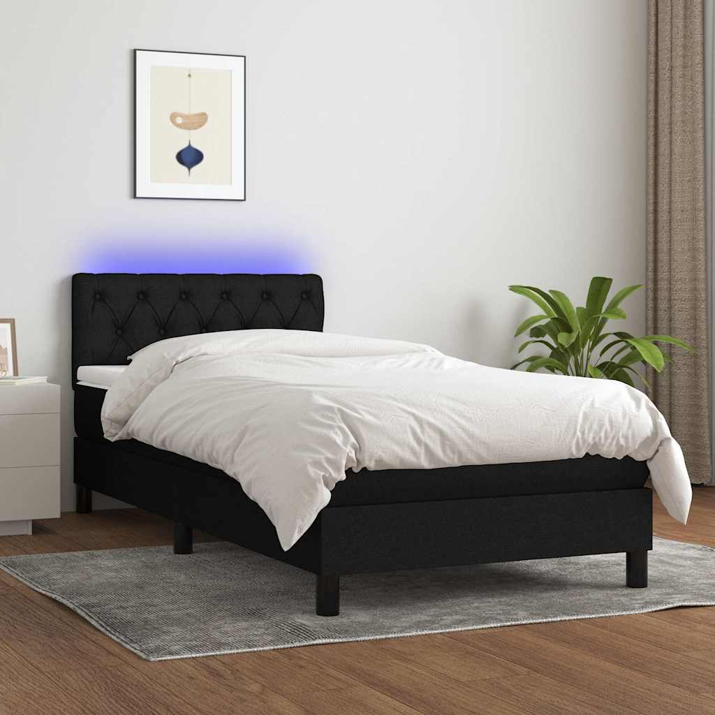 Krevet box spring s madracem LED crni 80 x 200 cm od tkanine