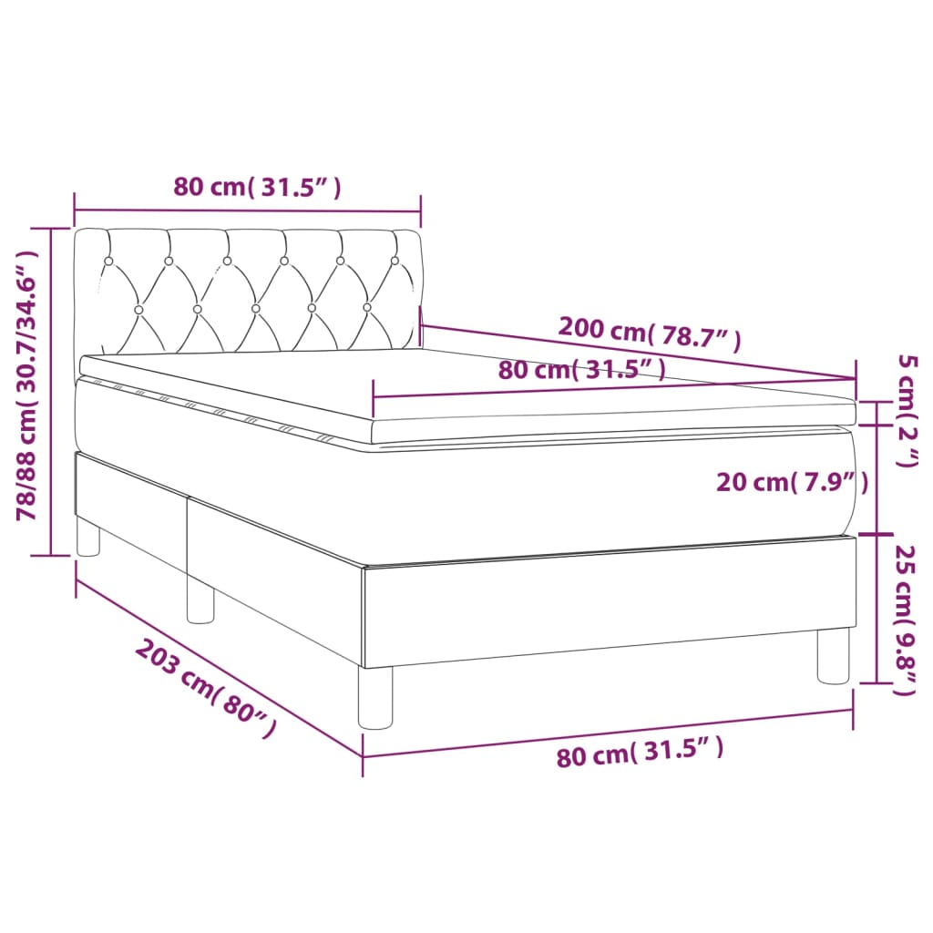 Krevet box spring s madracem LED krem 80 x 200 cm od tkanine