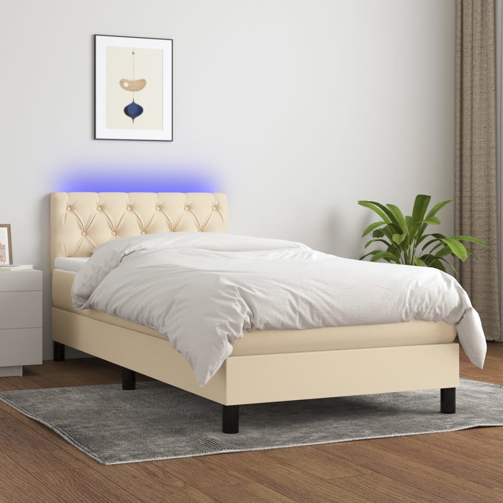 Krevet box spring s madracem LED krem 80 x 200 cm od tkanine