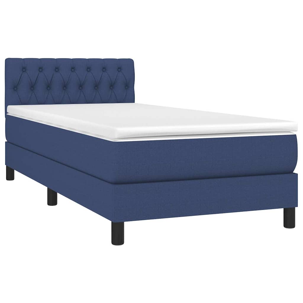 Krevet box spring s madracem LED plavi 90x200 cm od tkanine