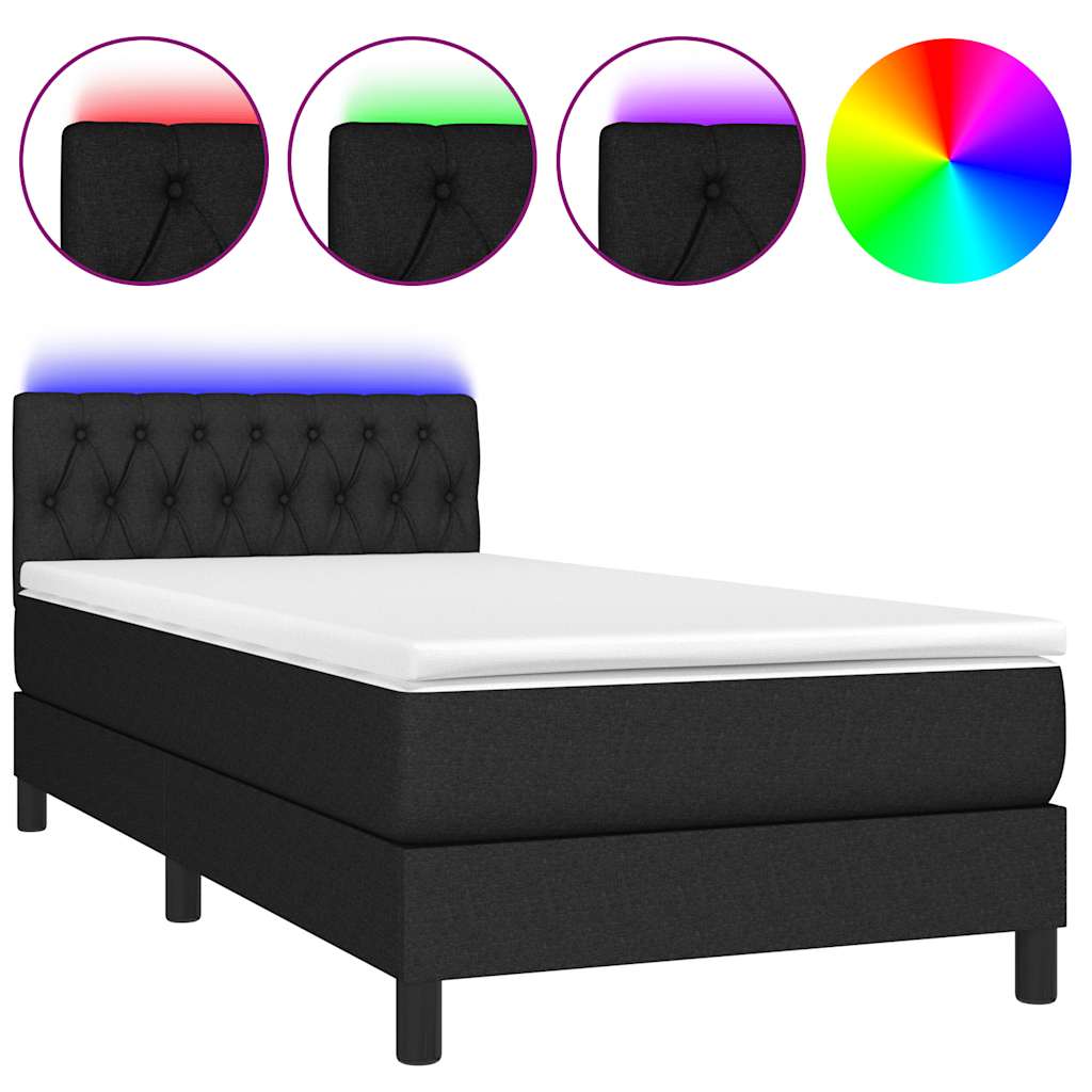 Krevet box spring s madracem LED crni 100x200 cm od tkanine