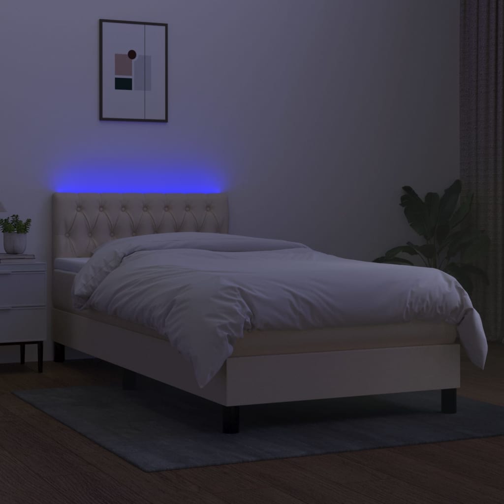 Krevet box spring s madracem LED krem 100x200 cm od tkanine