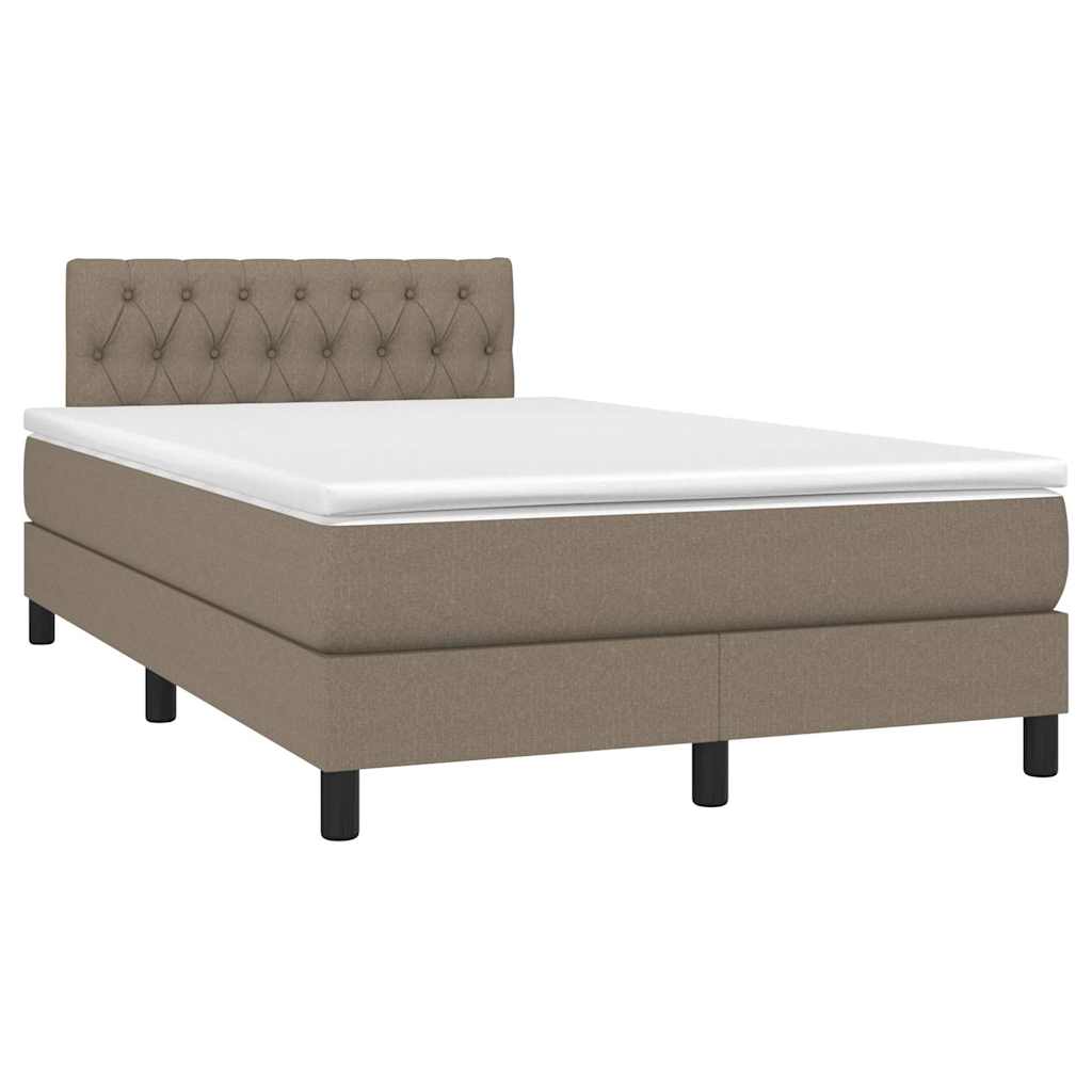 Krevet box spring s madracem LED smeđesivi 120 x 200 cm tkanina