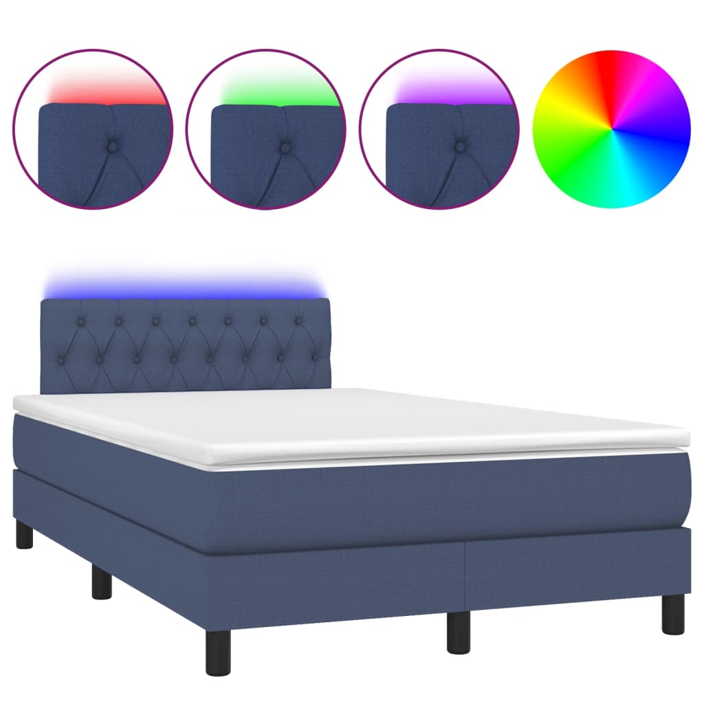 Krevet box spring s madracem LED plavi 120 x 200 cm od tkanine