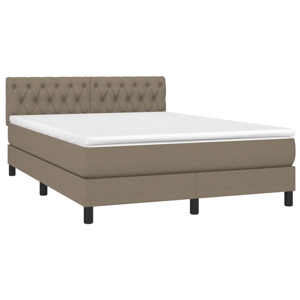 Krevet box spring s madracem LED smeđesivi 140x190 cm tkanina