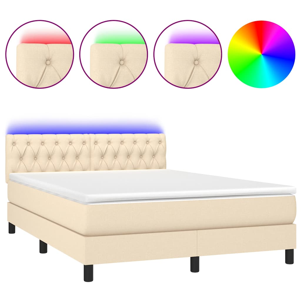 Krevet box spring s madracem LED krem 140x190 cm od tkanine