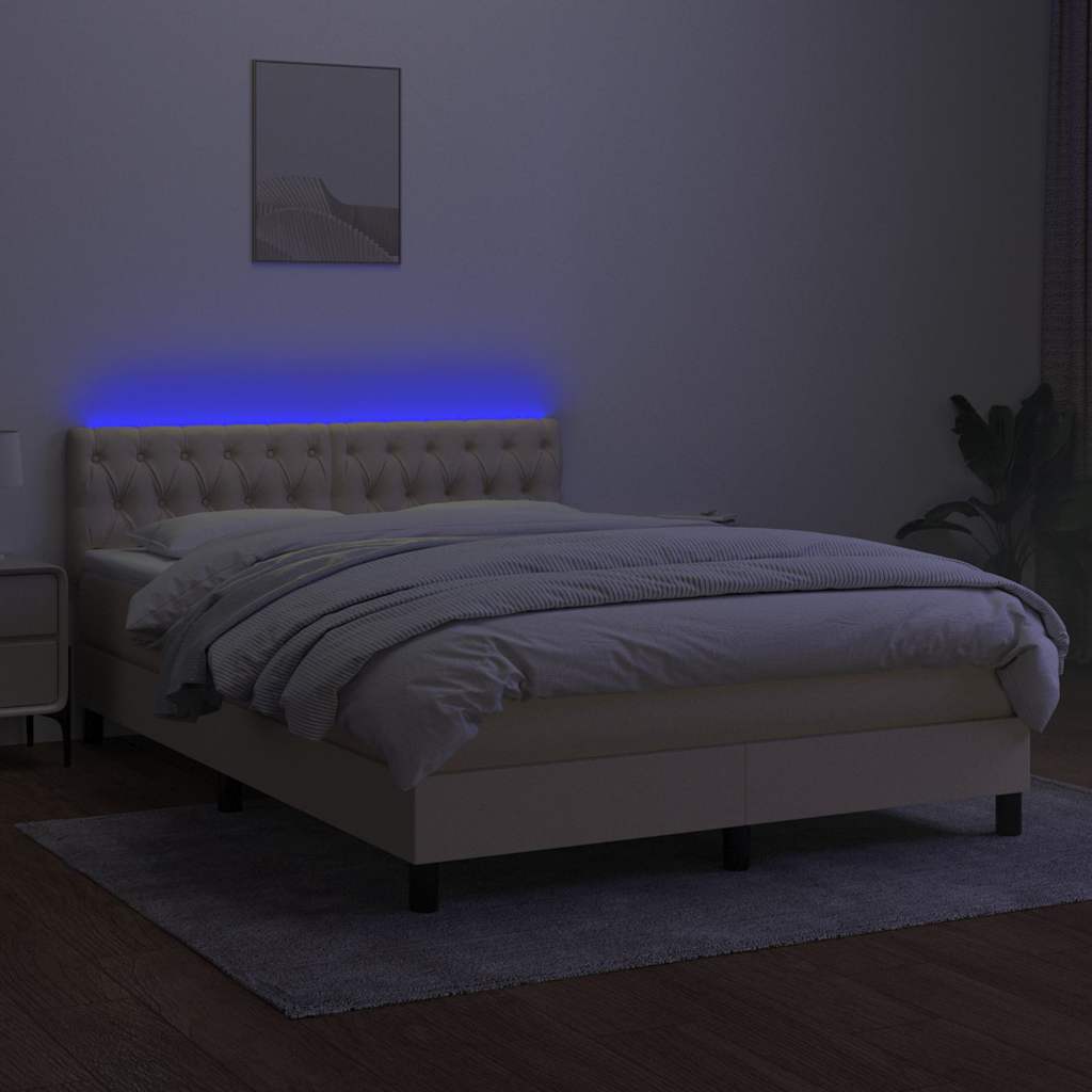 Krevet box spring s madracem LED krem 140x190 cm od tkanine