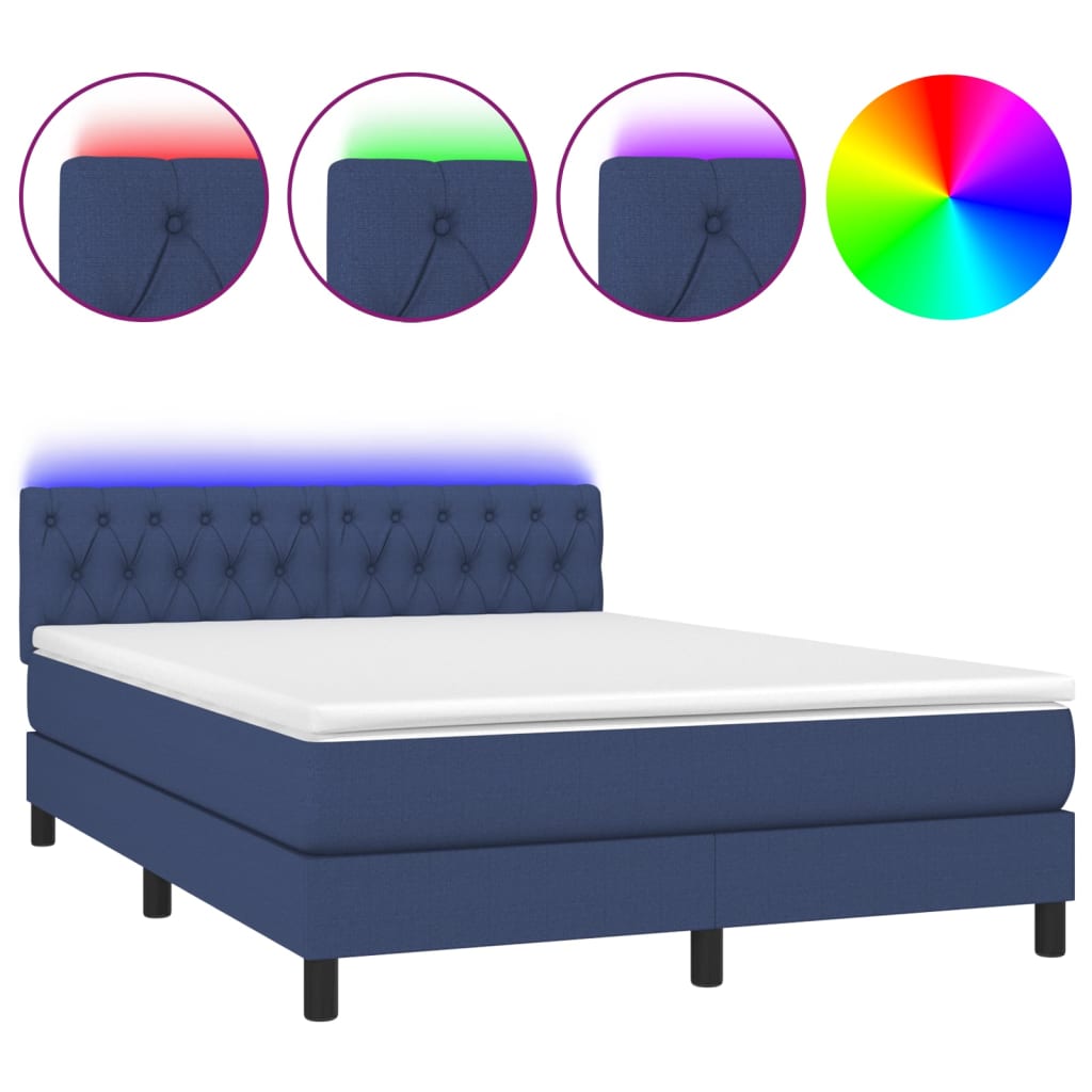 Krevet box spring s madracem LED plavi 140x190 cm od tkanine