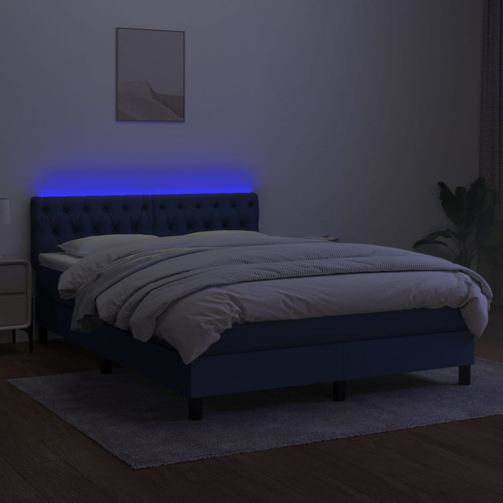 Krevet box spring s madracem LED plavi 140x190 cm od tkanine