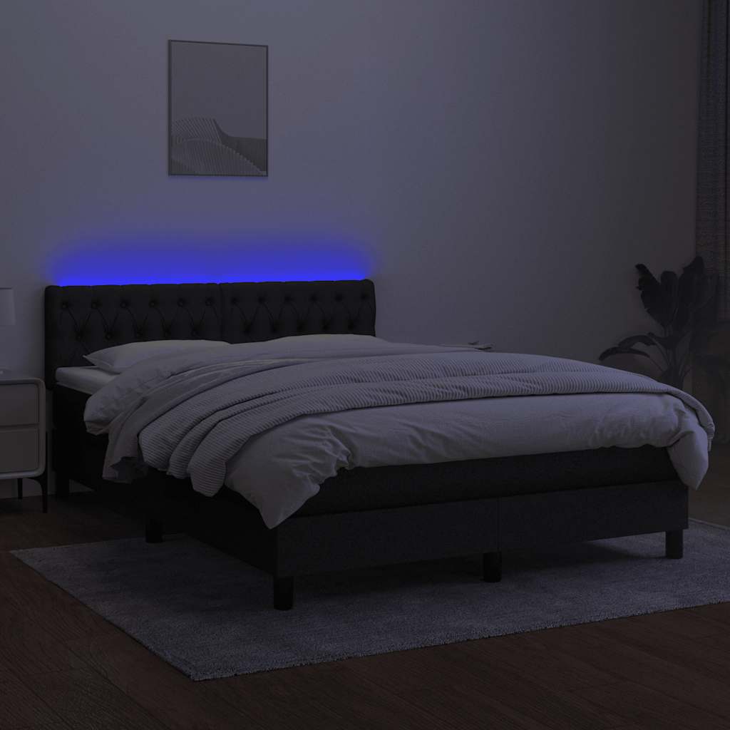 Krevet box spring s madracem LED crni 140x200 cm od tkanine