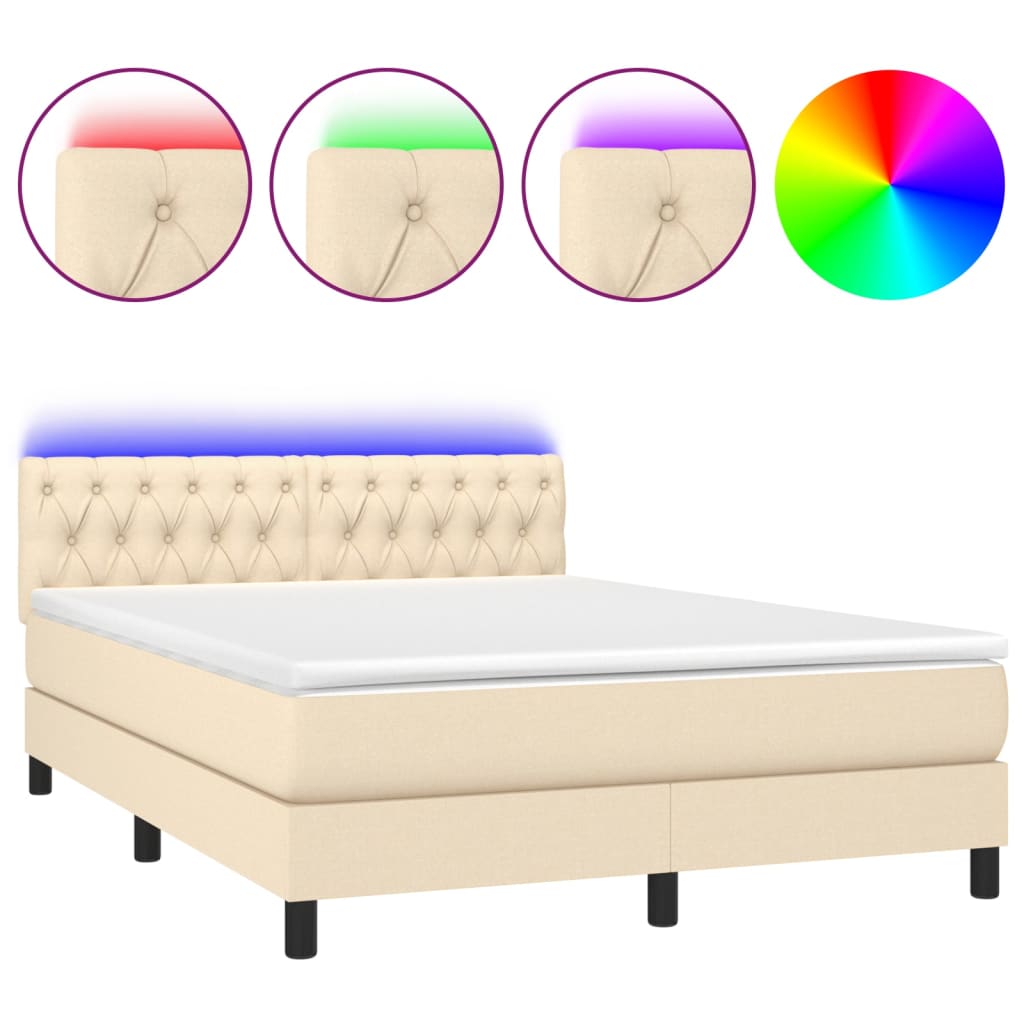Krevet box spring s madracem LED krem 140x200 cm od tkanine