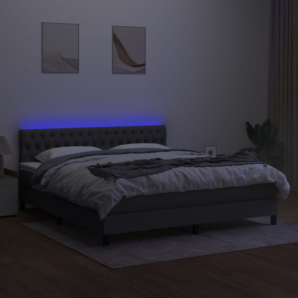 Krevet box spring s madracem LED tamnosivi 160x200 cm tkanina