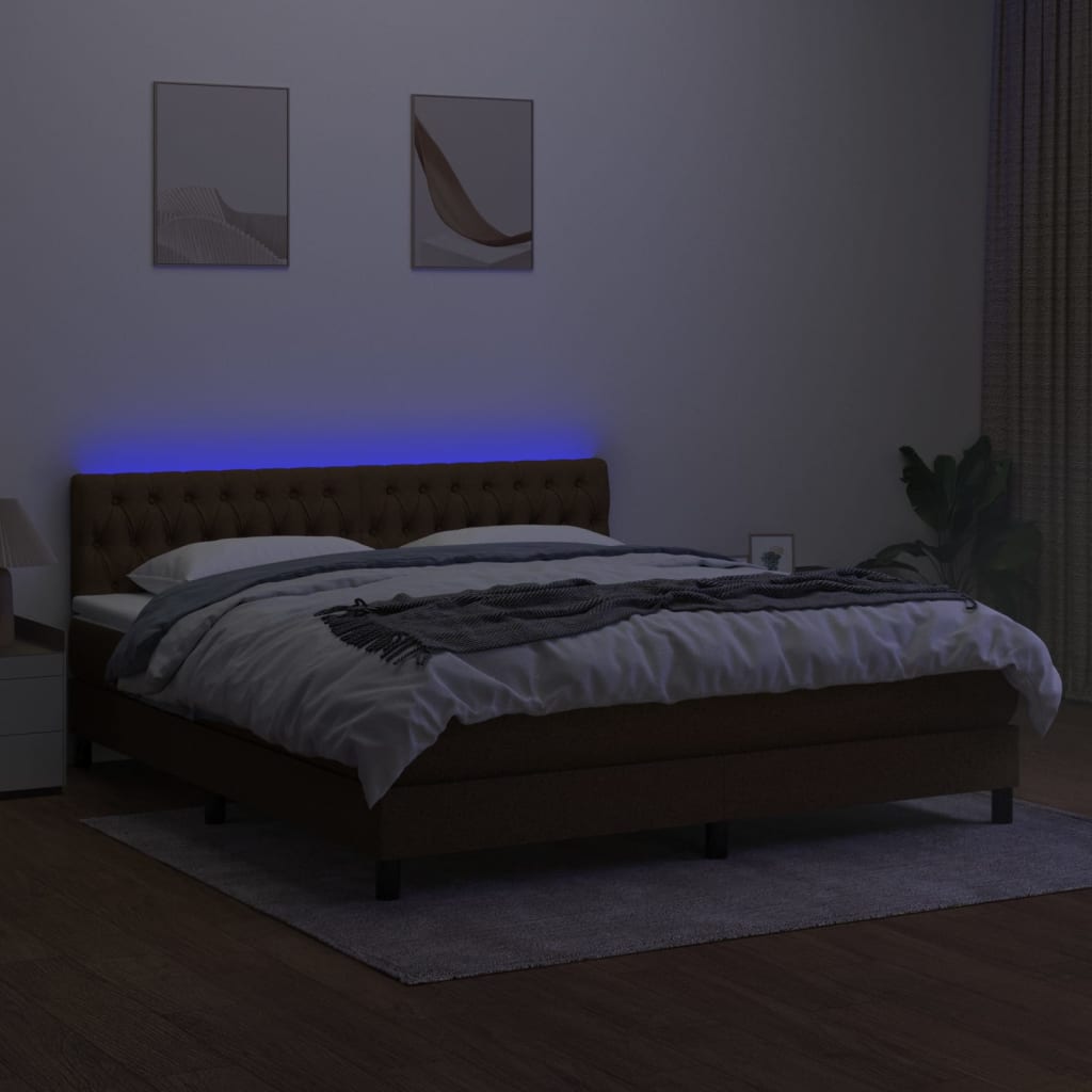 Krevet box spring s madracem LED tamnosmeđi 160x200 cm tkanina