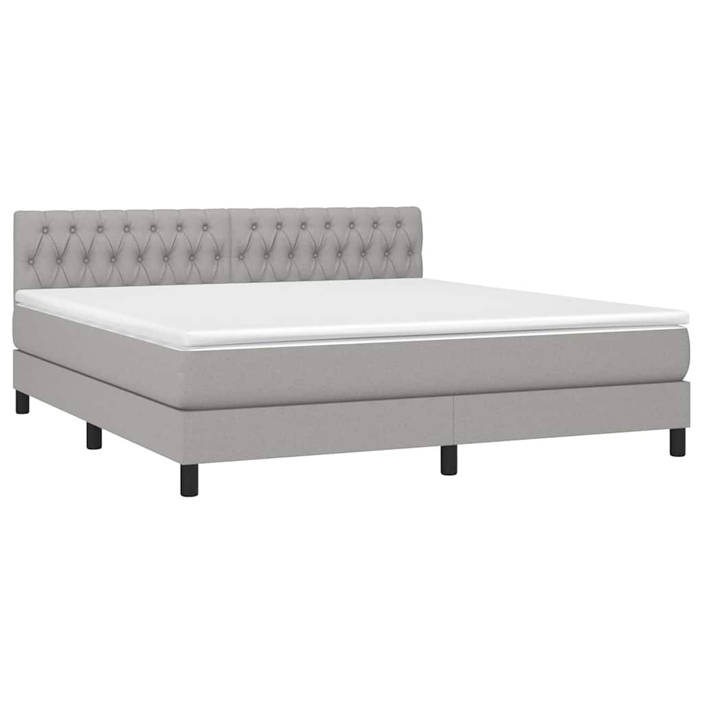 Krevet box spring s madracem LED svjetlosivi 180x200 cm tkanina