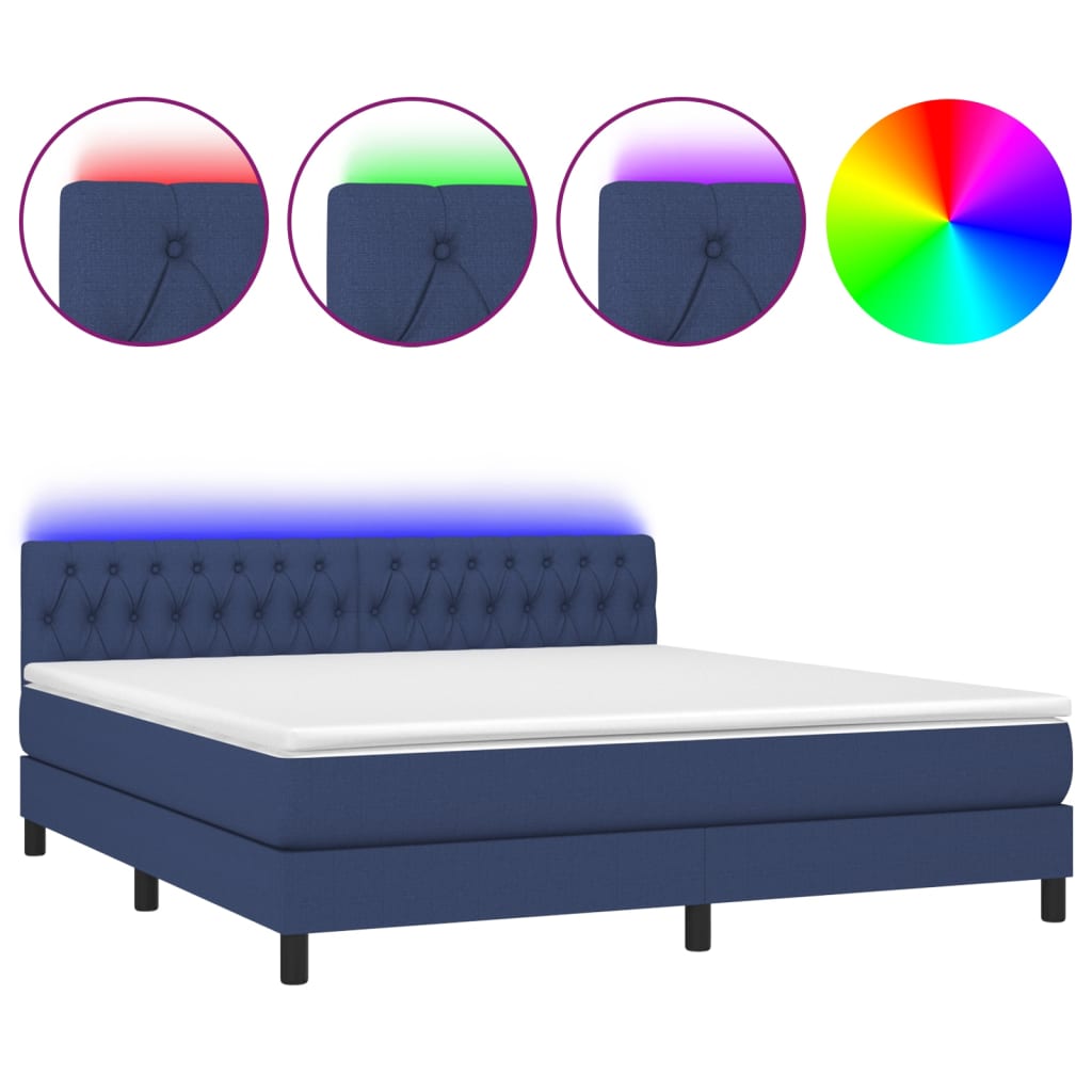 Krevet box spring s madracem LED plavi 180x200 cm od tkanine