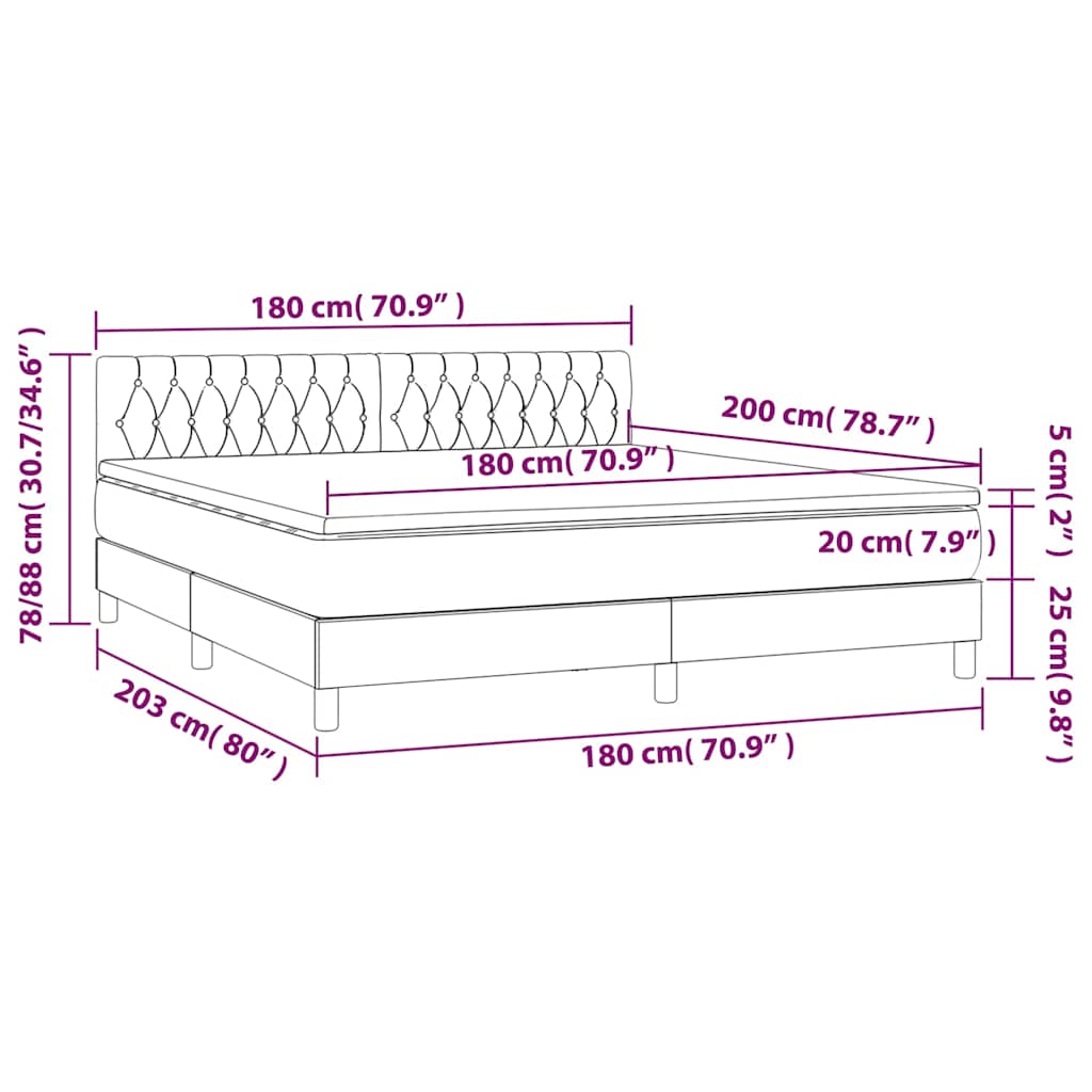 Krevet box spring s madracem LED plavi 180x200 cm od tkanine