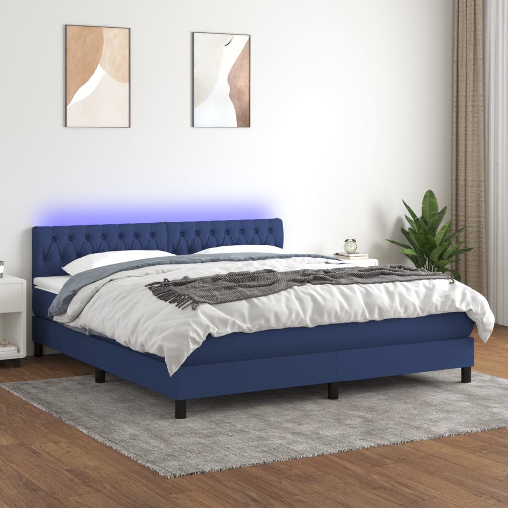 Krevet box spring s madracem LED plavi 180x200 cm od tkanine