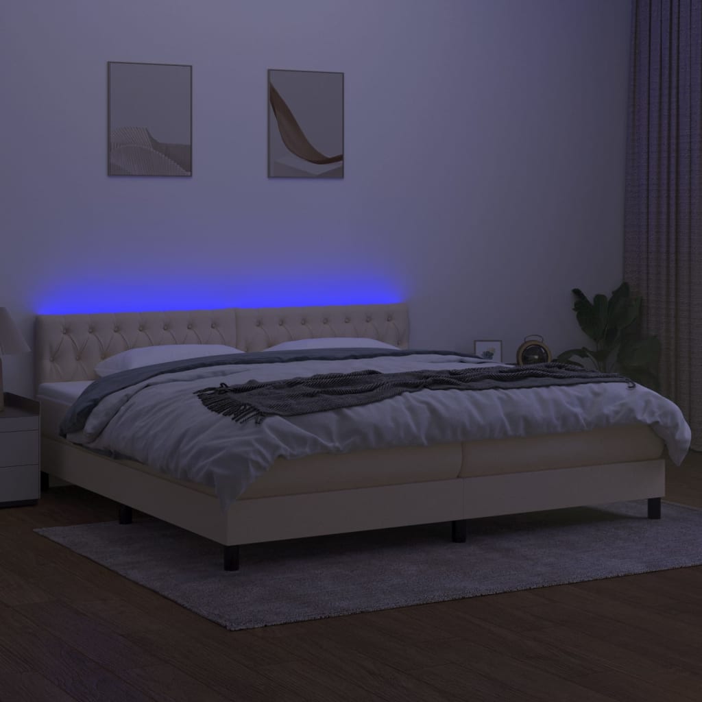 Krevet box spring s madracem LED krem 200x200 cm od tkanine