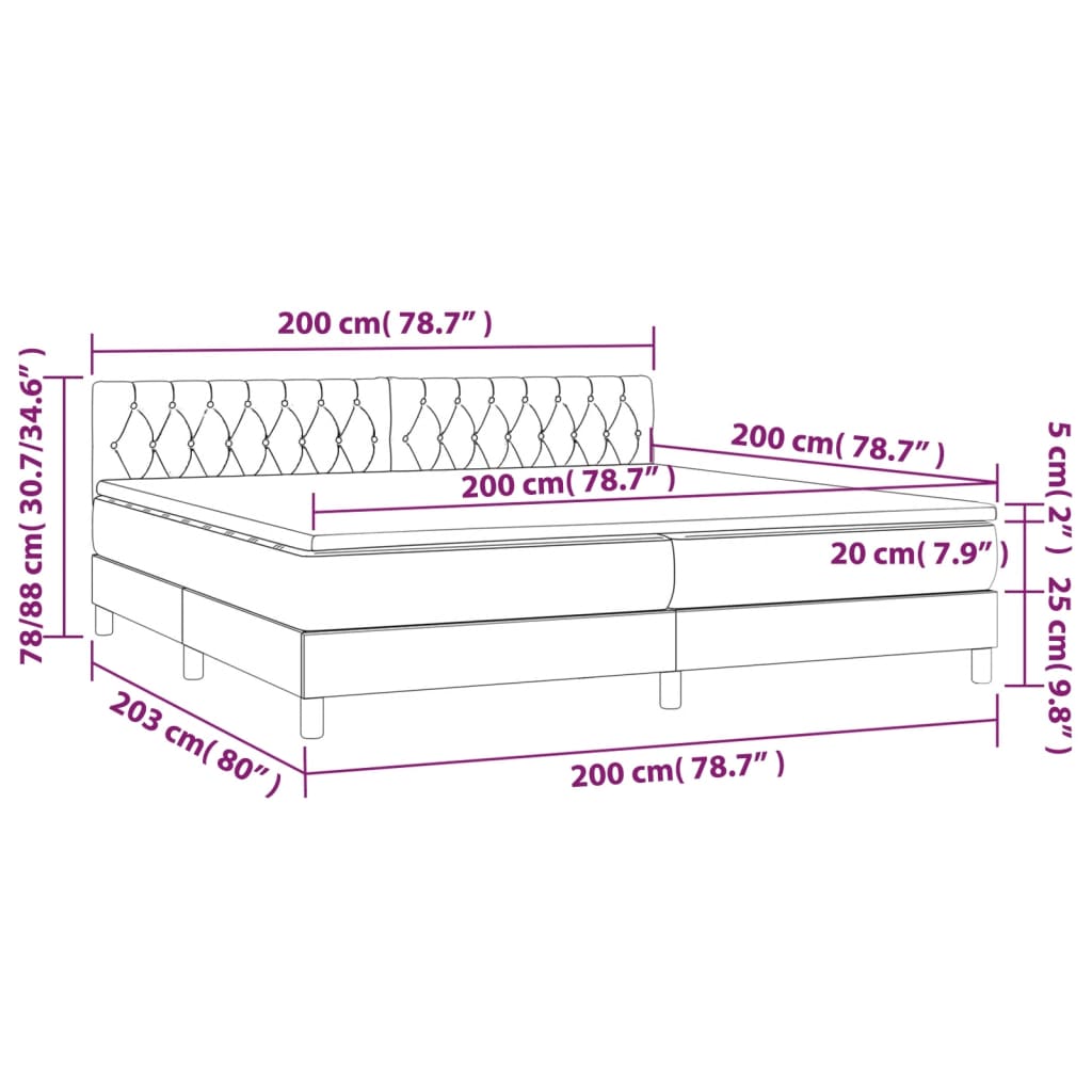 Krevet box spring s madracem LED krem 200x200 cm od tkanine