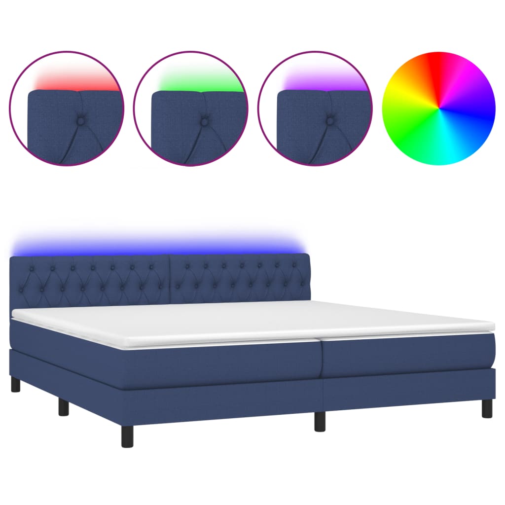 Krevet box spring s madracem LED plavi 200x200 cm od tkanine