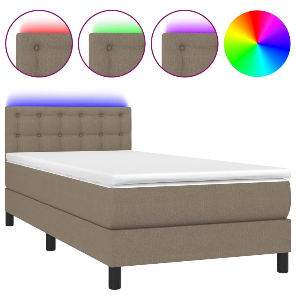 Krevet box spring s madracem LED smeđesivi 80 x 200 cm tkanina