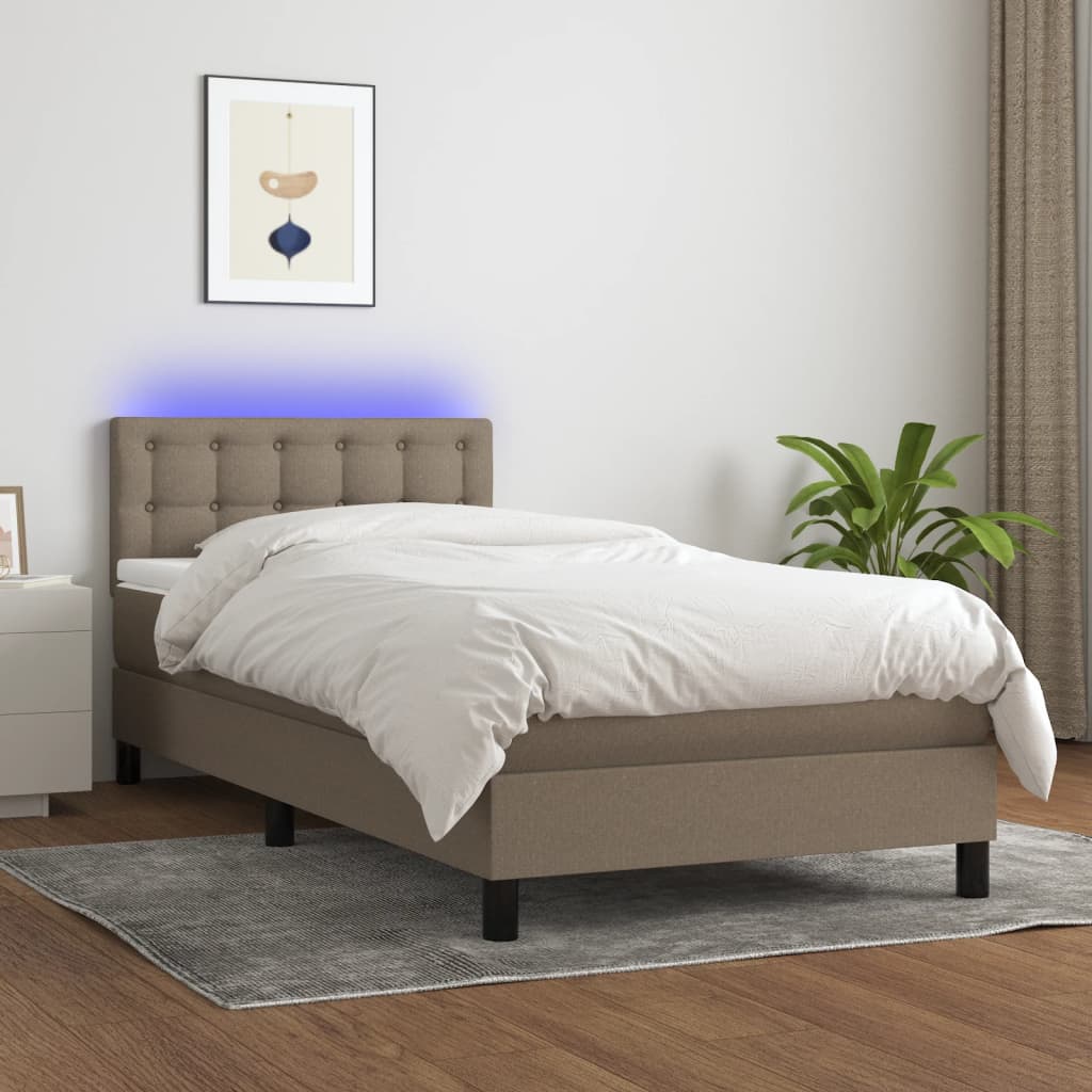 Krevet box spring s madracem LED smeđesivi 80 x 200 cm tkanina