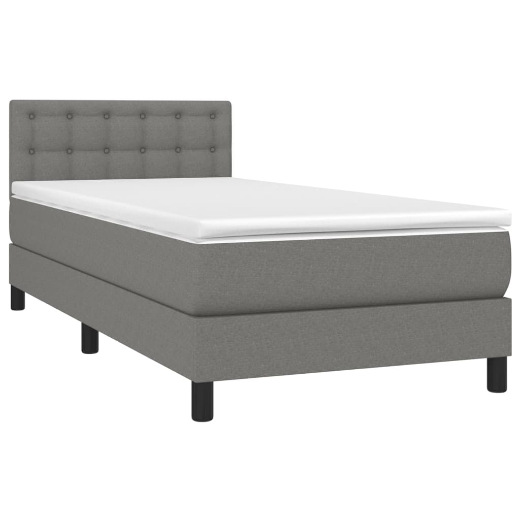 Krevet box spring s madracem LED tamnosivi 90x200 cm tkanina