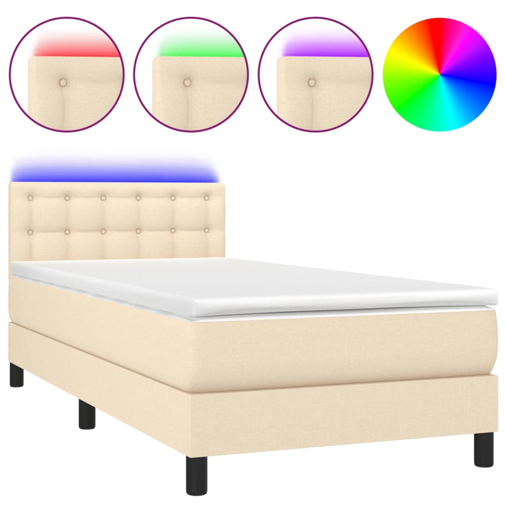 Krevet box spring s madracem LED krem 90x200 cm od tkanine
