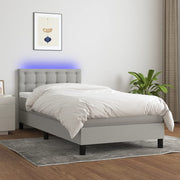 Krevet box spring s madracem LED svjetlosivi 100x200 cm tkanina