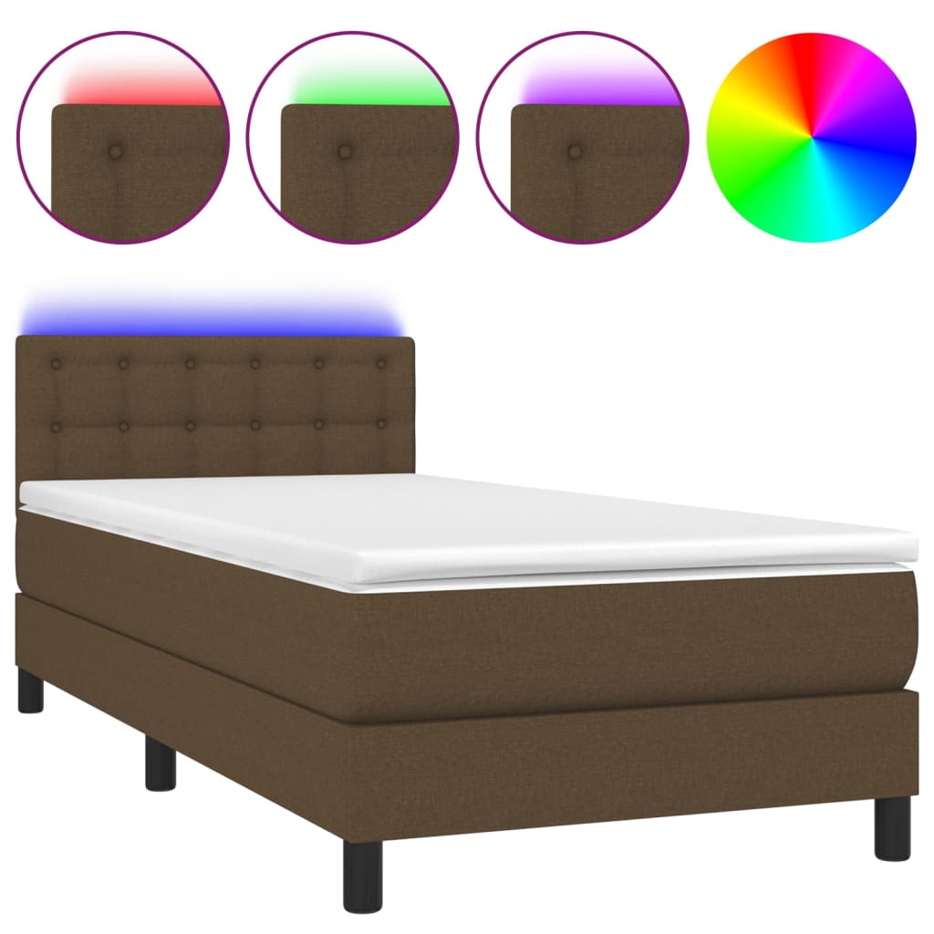 Krevet box spring s madracem LED tamnosmeđi 100x200 cm tkanina