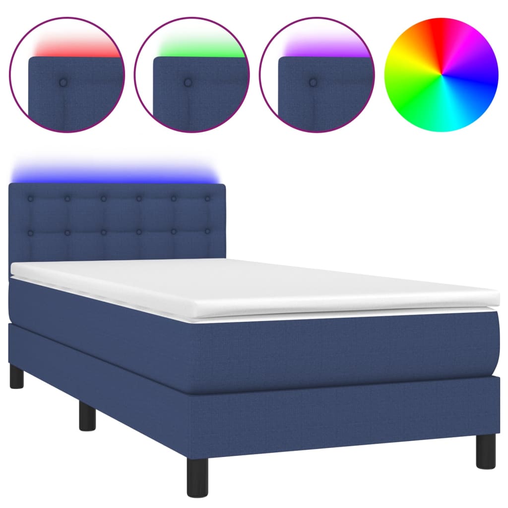 Krevet box spring s madracem LED plavi 100x200 cm od tkanine