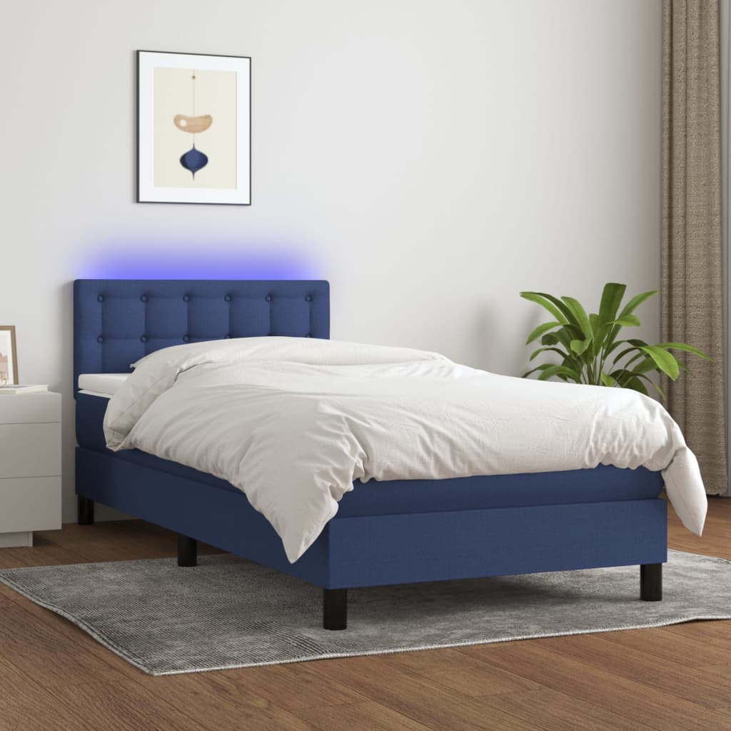 Krevet box spring s madracem LED plavi 100x200 cm od tkanine