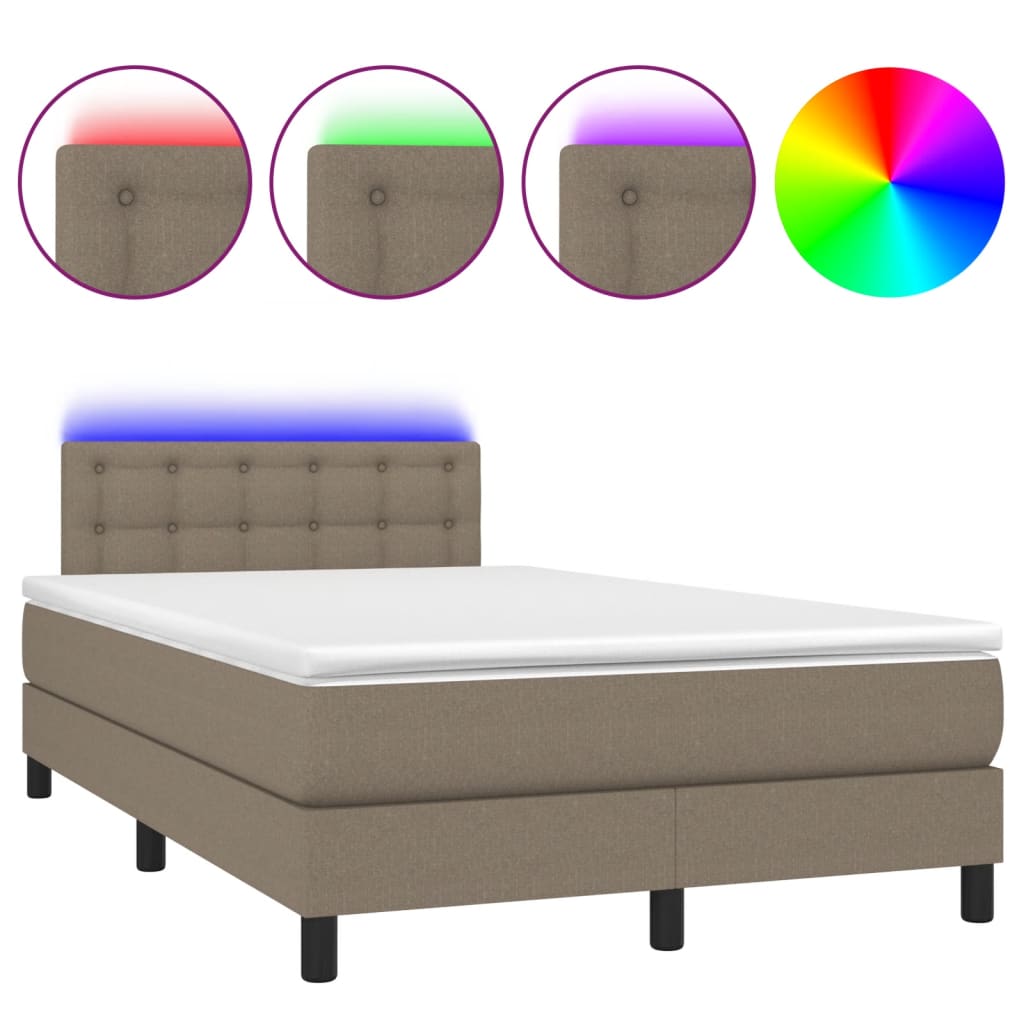 Krevet box spring s madracem LED smeđesivi 120 x 200 cm tkanina