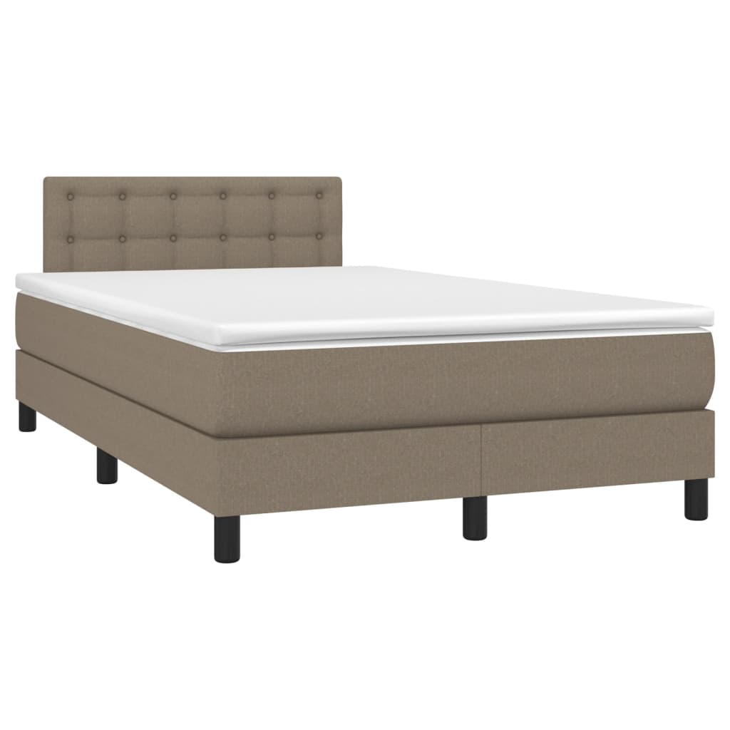 Krevet box spring s madracem LED smeđesivi 120 x 200 cm tkanina