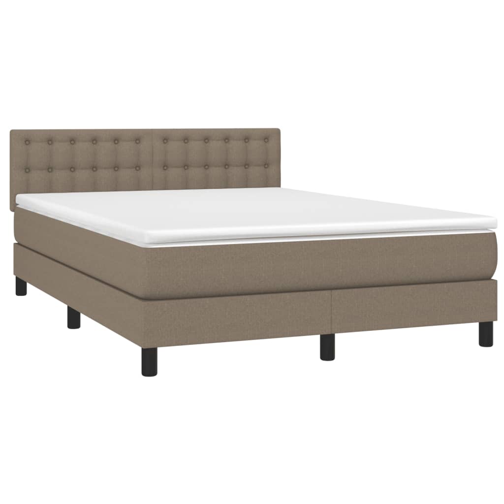 Krevet box spring s madracem LED smeđesivi 140x190 cm tkanina