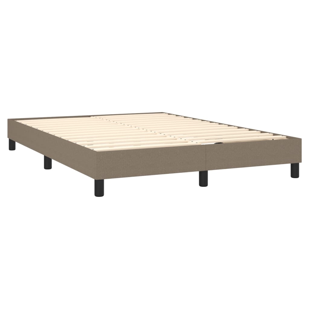 Krevet box spring s madracem LED smeđesivi 140x190 cm tkanina