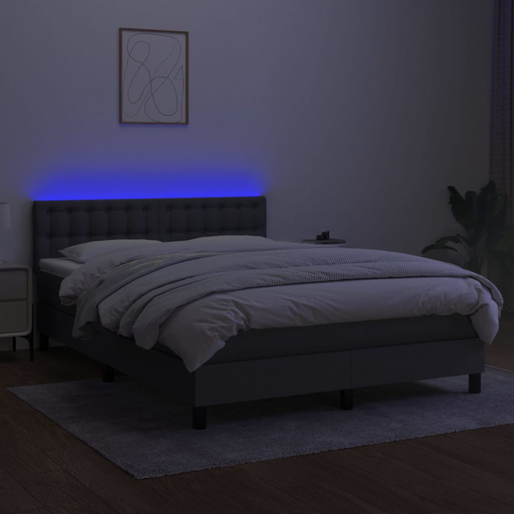 Krevet box spring s madracem LED tamnosivi 140x200 cm tkanina