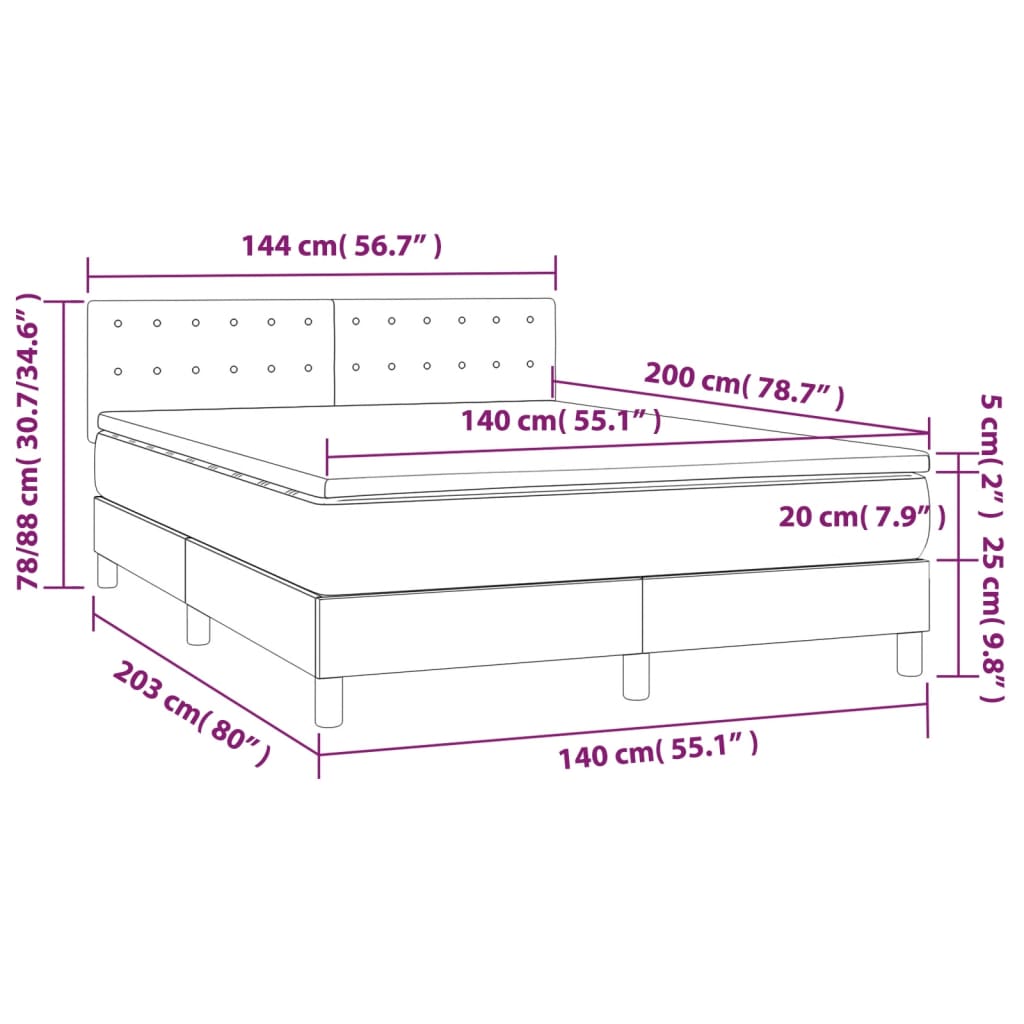 Krevet box spring s madracem LED tamnosivi 140x200 cm tkanina